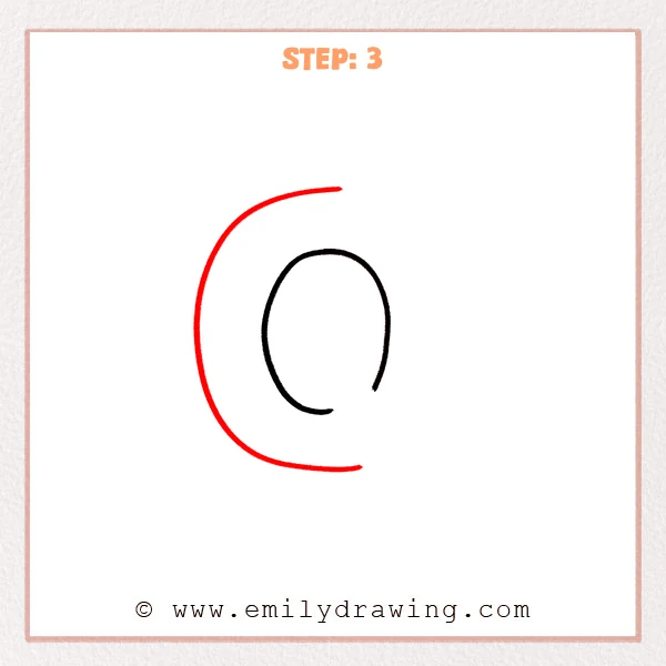 how to draw a bubble letter q - Step 3 of a bubble letter q drawing, adding a larger outer curved outline around the inner oval to create a thicker, puffy bubble shape.